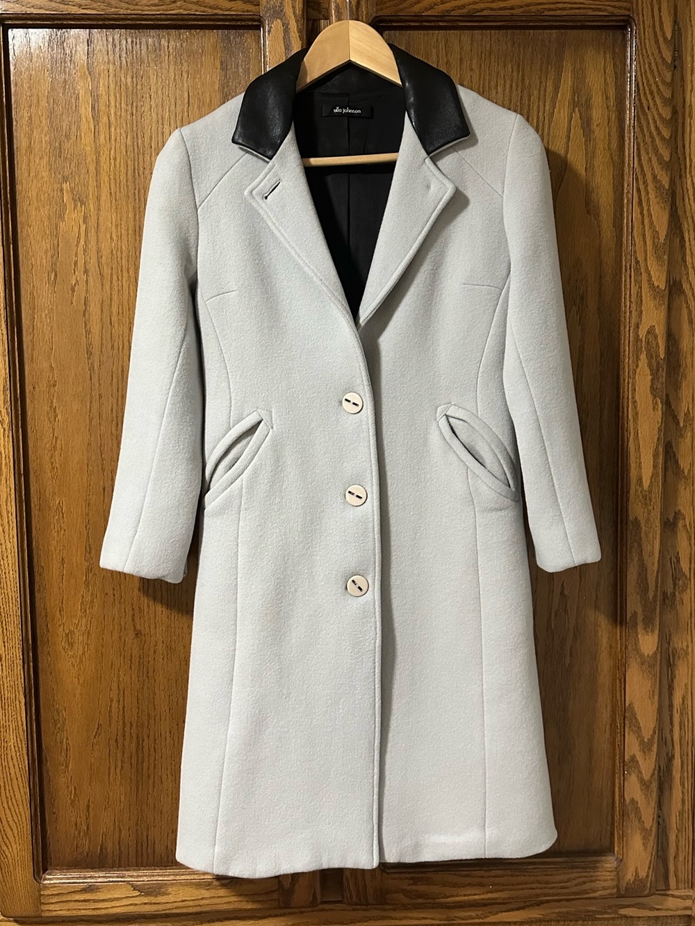 Ulla Johnson Wool Cashmere Blend Coat with Black Leather Collar Sz S